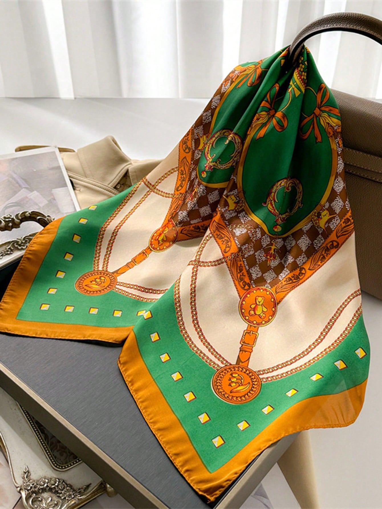 A Luxurious And Designer Style Chain Print Silk Bandana shein