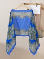 Vintage Paisley Print Versatile Loose Fit Pearl Button Scarf Shawl shein
