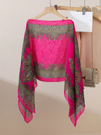 Vintage Paisley Print Versatile Loose Fit Pearl Button Scarf Shawl shein