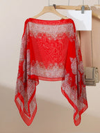 Vintage Paisley Print Versatile Loose Fit Pearl Button Scarf Shawl shein