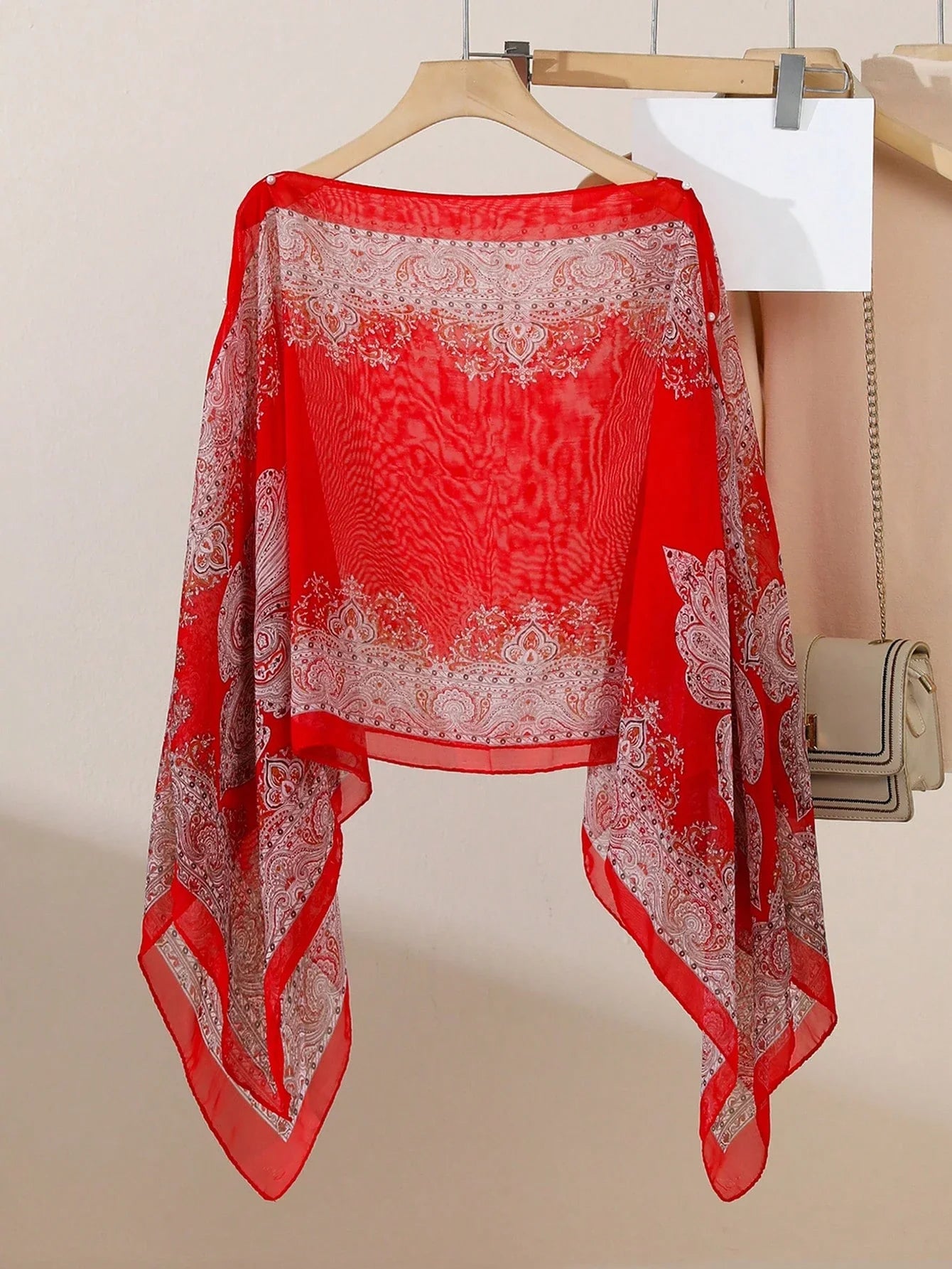 Vintage Paisley Print Versatile Loose Fit Pearl Button Scarf Shawl shein