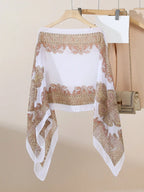 Vintage Paisley Print Versatile Loose Fit Pearl Button Scarf Shawl shein