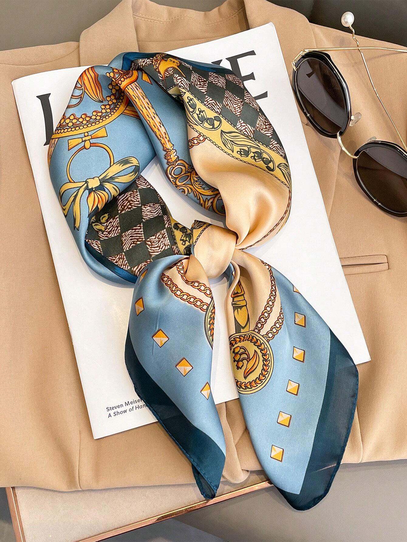 A Luxurious And Designer Style Chain Print Silk Bandana shein