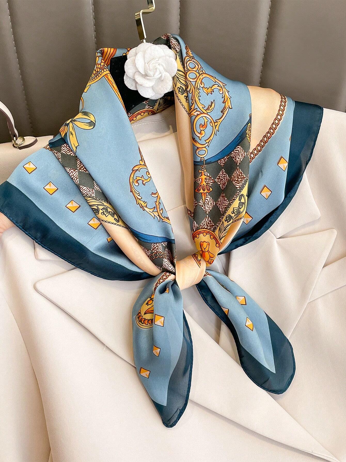 A Luxurious And Designer Style Chain Print Silk Bandana shein