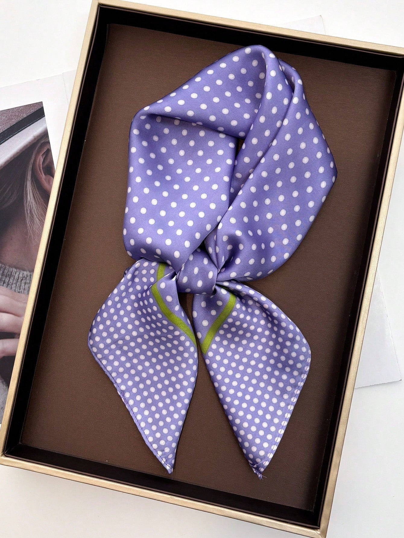 1pc Women's Luxury Elegant Fashion Polka Dot Print Silk Bandana shein