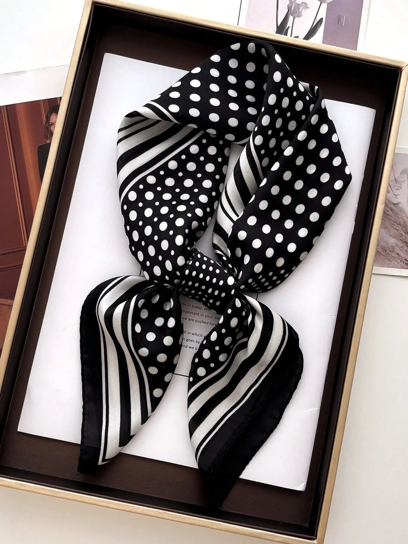 1pc Women's Luxury Elegant Fashion Polka Dot Print Silk Bandana shein