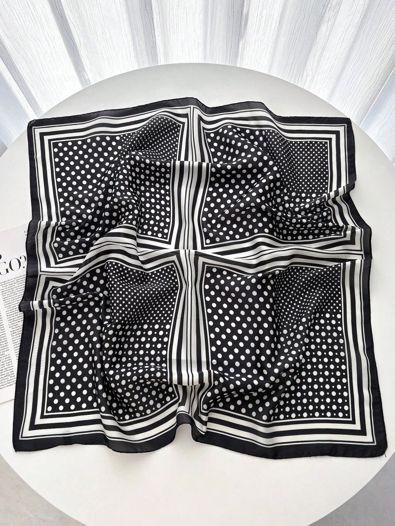 1pc Women's Luxury Elegant Fashion Polka Dot Print Silk Bandana shein