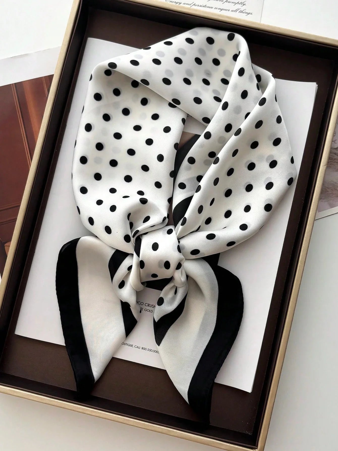 1pc Women's Luxury Elegant Fashion Polka Dot Print Silk Bandana shein