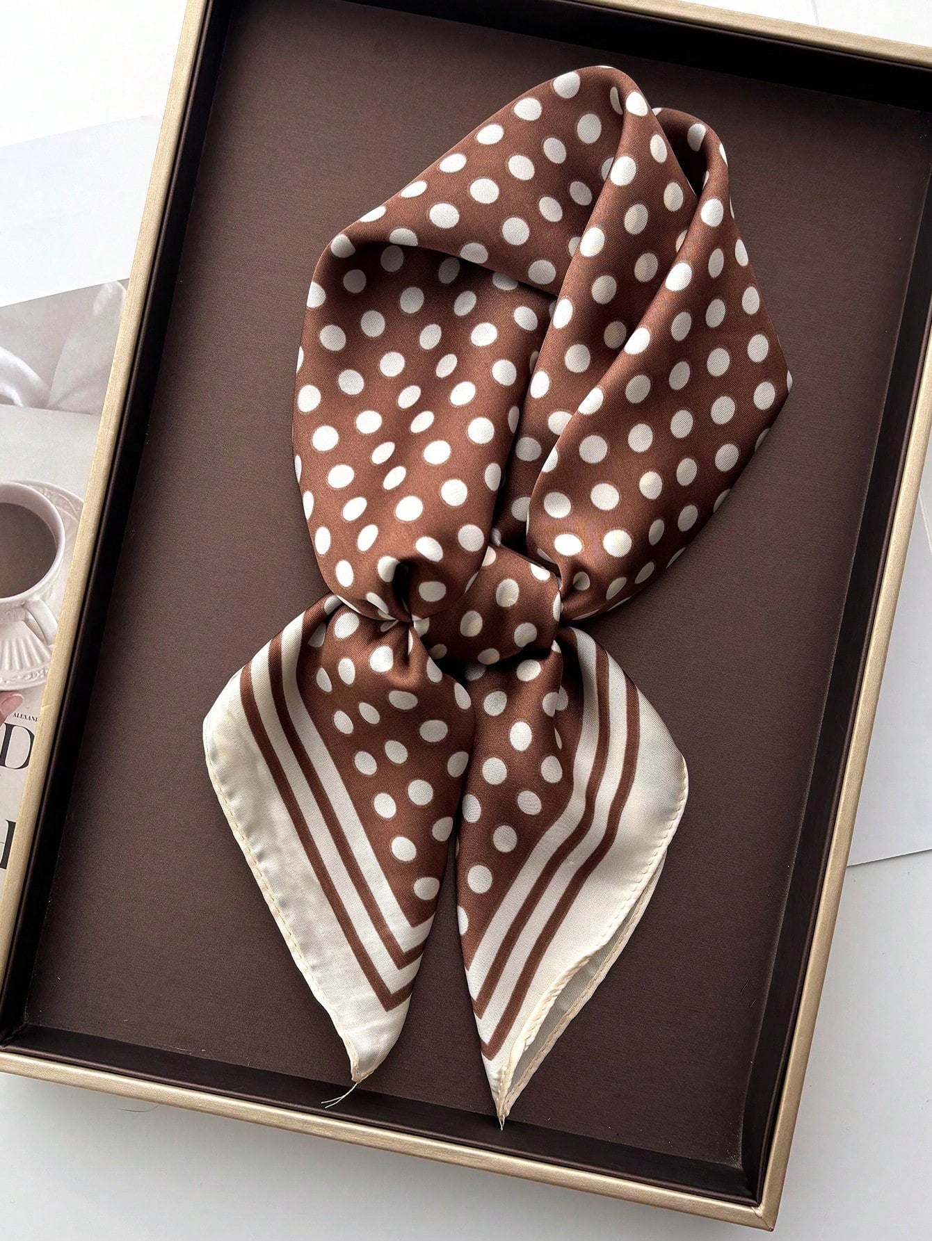 1pc Women's Luxury Elegant Fashion Polka Dot Print Silk Bandana shein