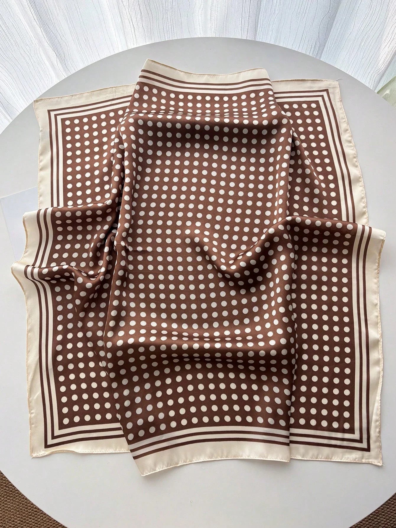 1pc Women's Luxury Elegant Fashion Polka Dot Print Silk Bandana shein