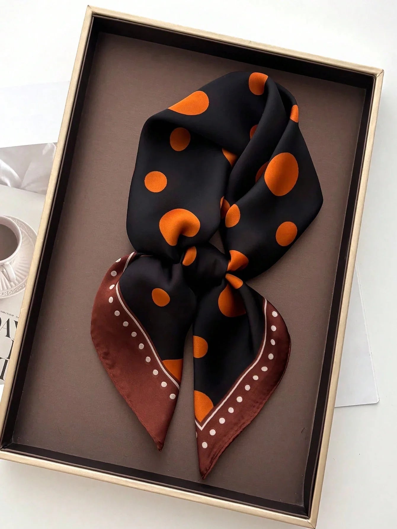1pc Women's Luxury Elegant Fashion Polka Dot Print Silk Bandana shein