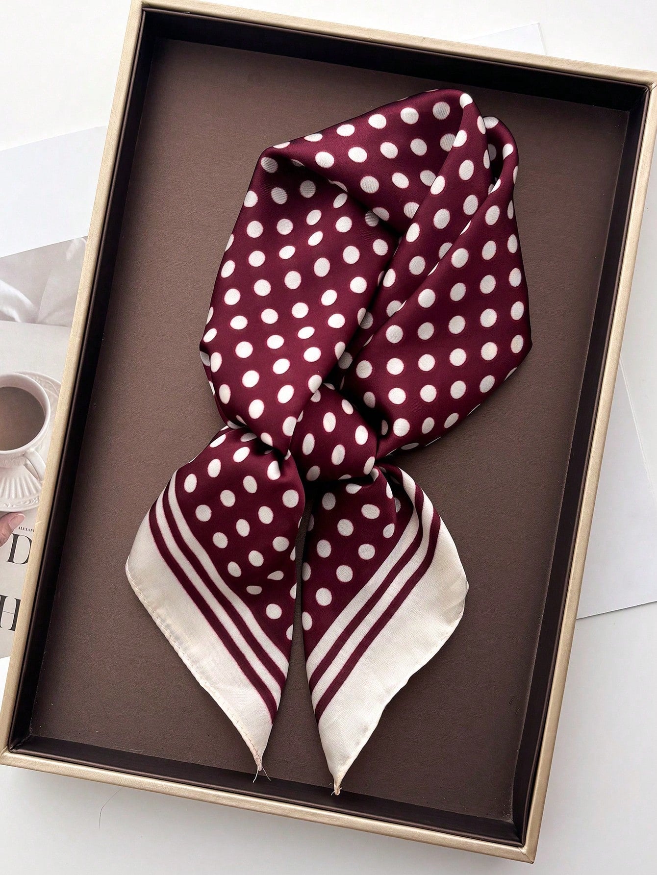 1pc Women's Luxury Elegant Fashion Polka Dot Print Silk Bandana shein