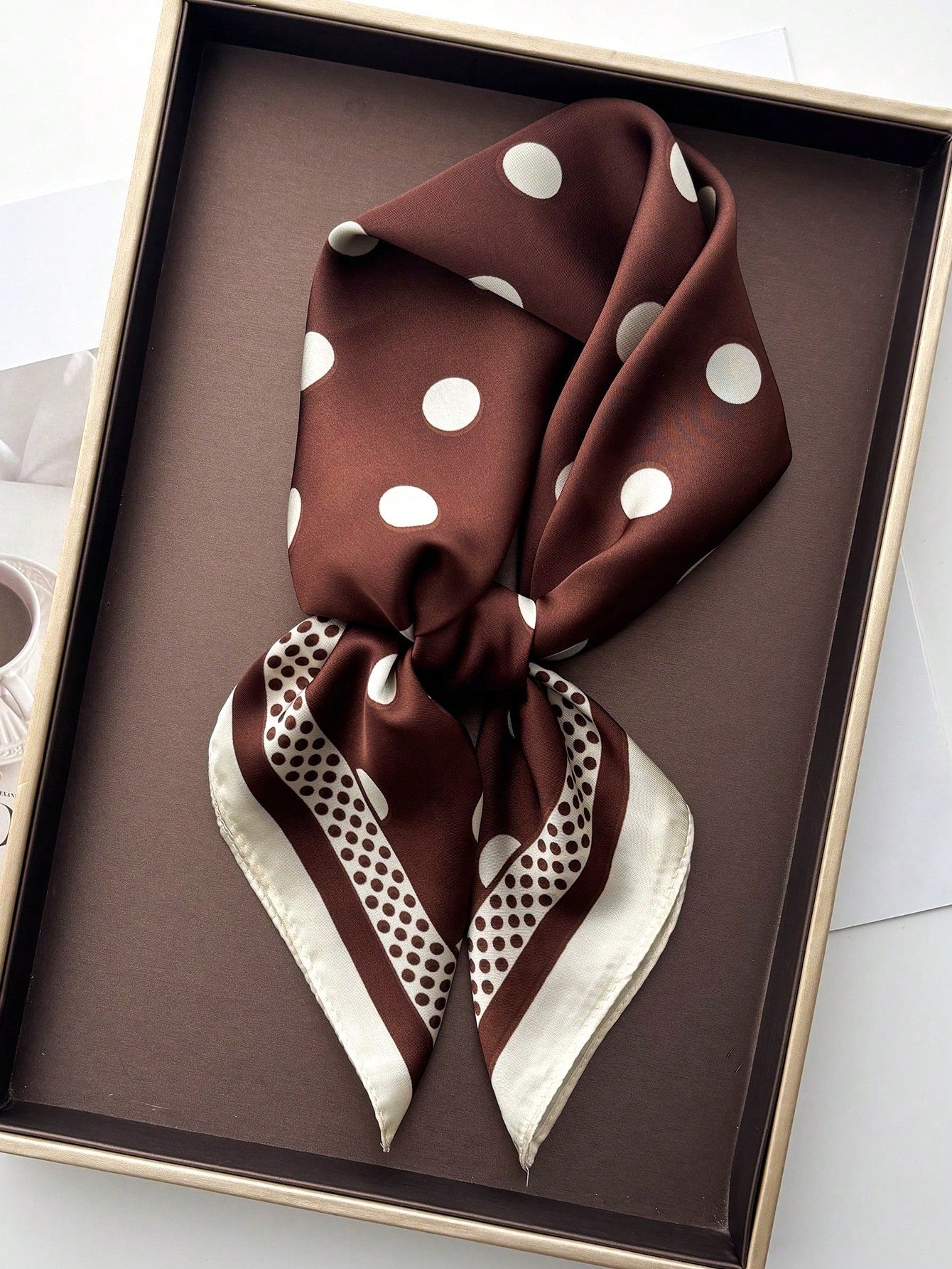 1pc Women's Luxury Elegant Fashion Polka Dot Print Silk Bandana shein