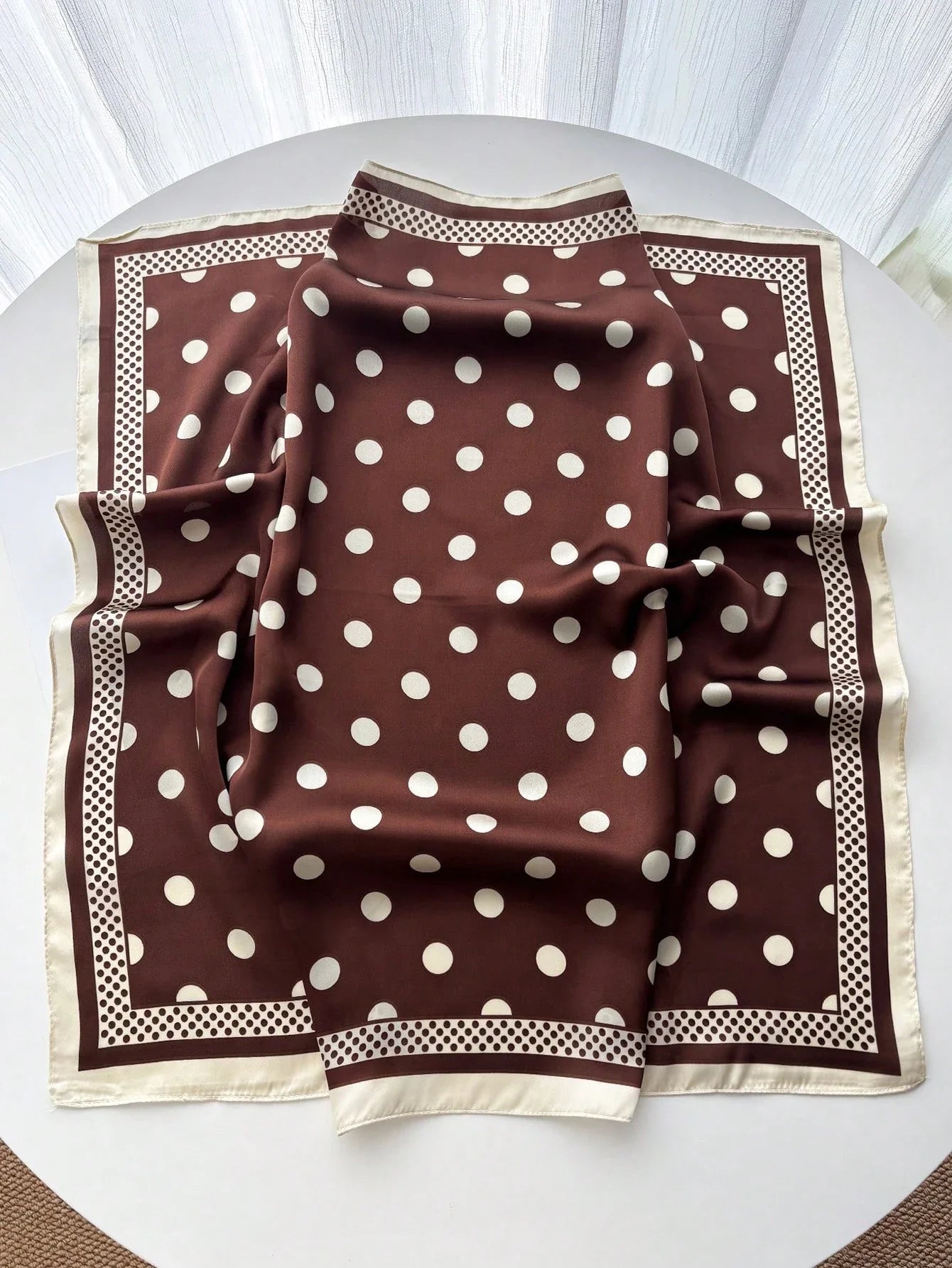 1pc Women's Luxury Elegant Fashion Polka Dot Print Silk Bandana shein