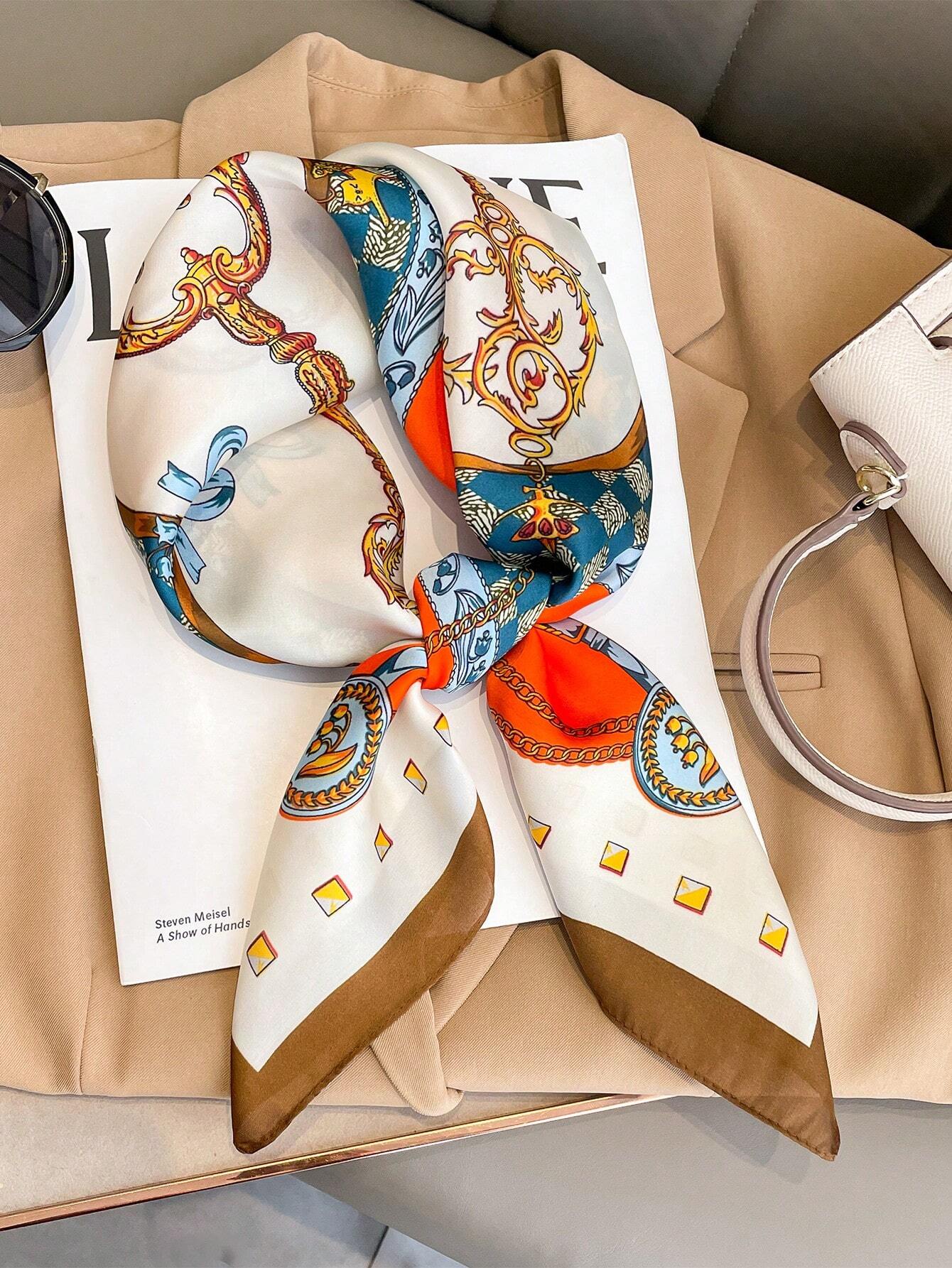 A Luxurious And Designer Style Chain Print Silk Bandana shein