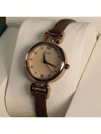 1pc Women's PU Leather Strap Round Digital Small Dial Vintage British Style Niche Luxury Quartz Watch Shein