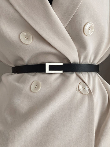 1pc Women's Thin Belt With Gold Buckle
