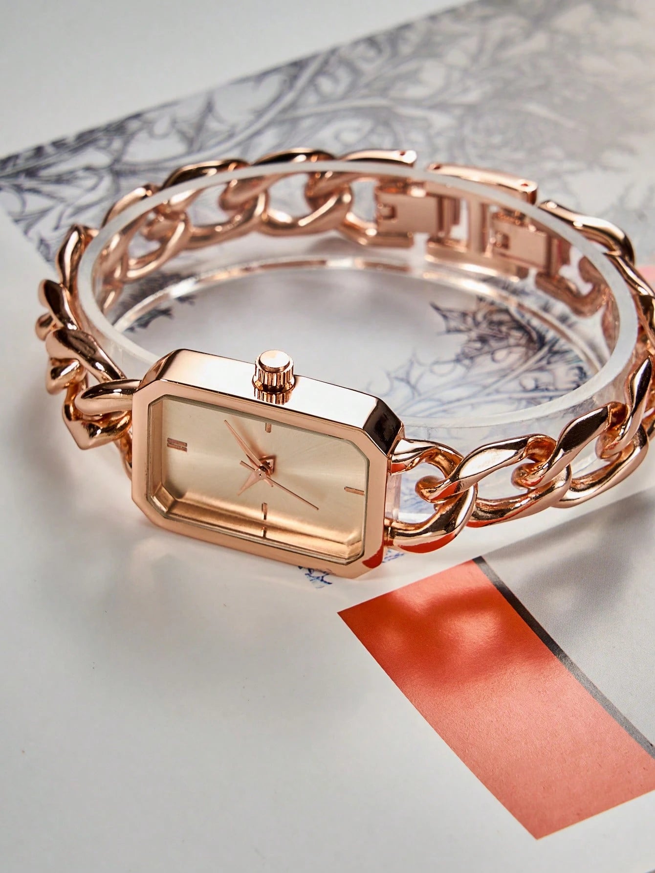 1pc Ladies' Stainless Steel Chain Bracelet Quartz Small Watch