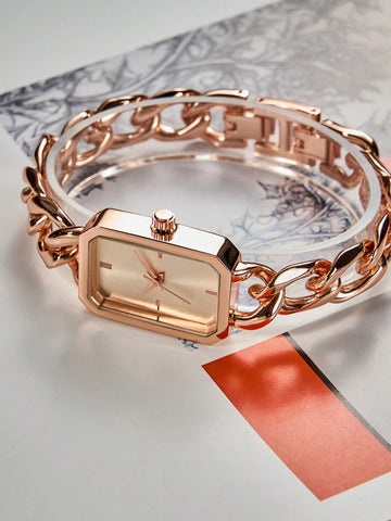 1pc Ladies' Stainless Steel Chain Bracelet Quartz Small Watch