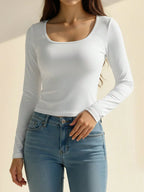 1pc Women's Solid Color Square Neck Slim Fit Long Sleeve Top