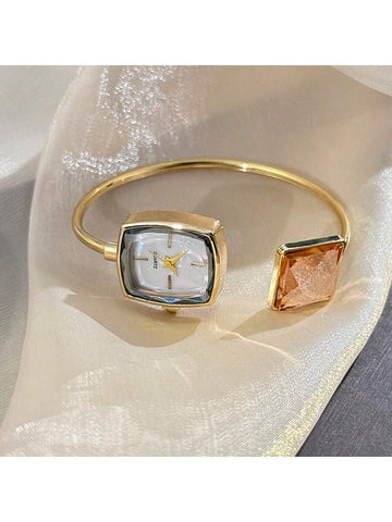 1pc Women's Square Rhinestone Slim Bangle Watch