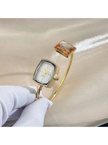 1pc Women's Square Rhinestone Slim Bangle Watch