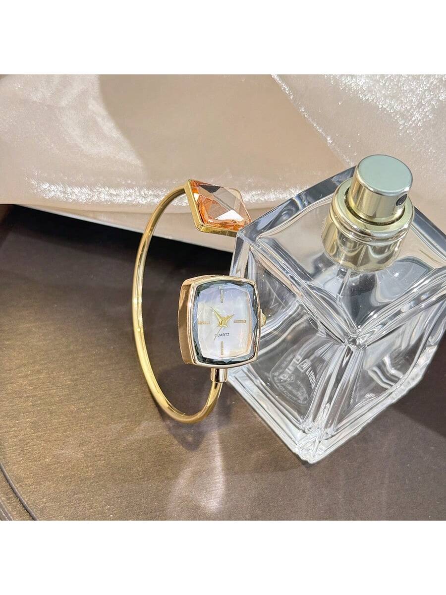 1pc Women's Square Rhinestone Slim Bangle Watch