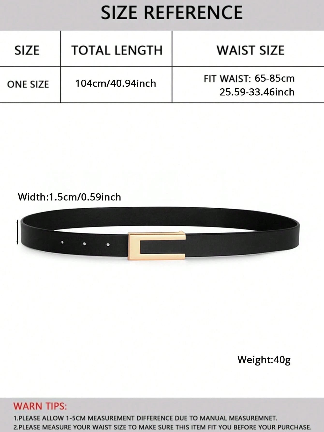 1pc Women's Thin Belt With Gold Buckle