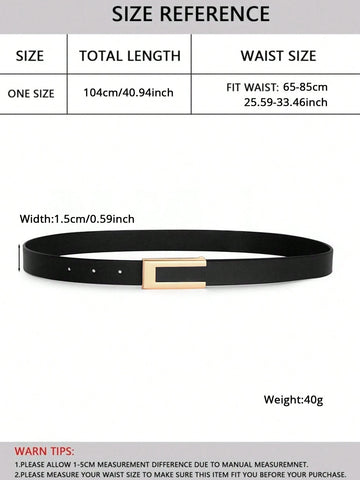 1pc Women's Thin Belt With Gold Buckle