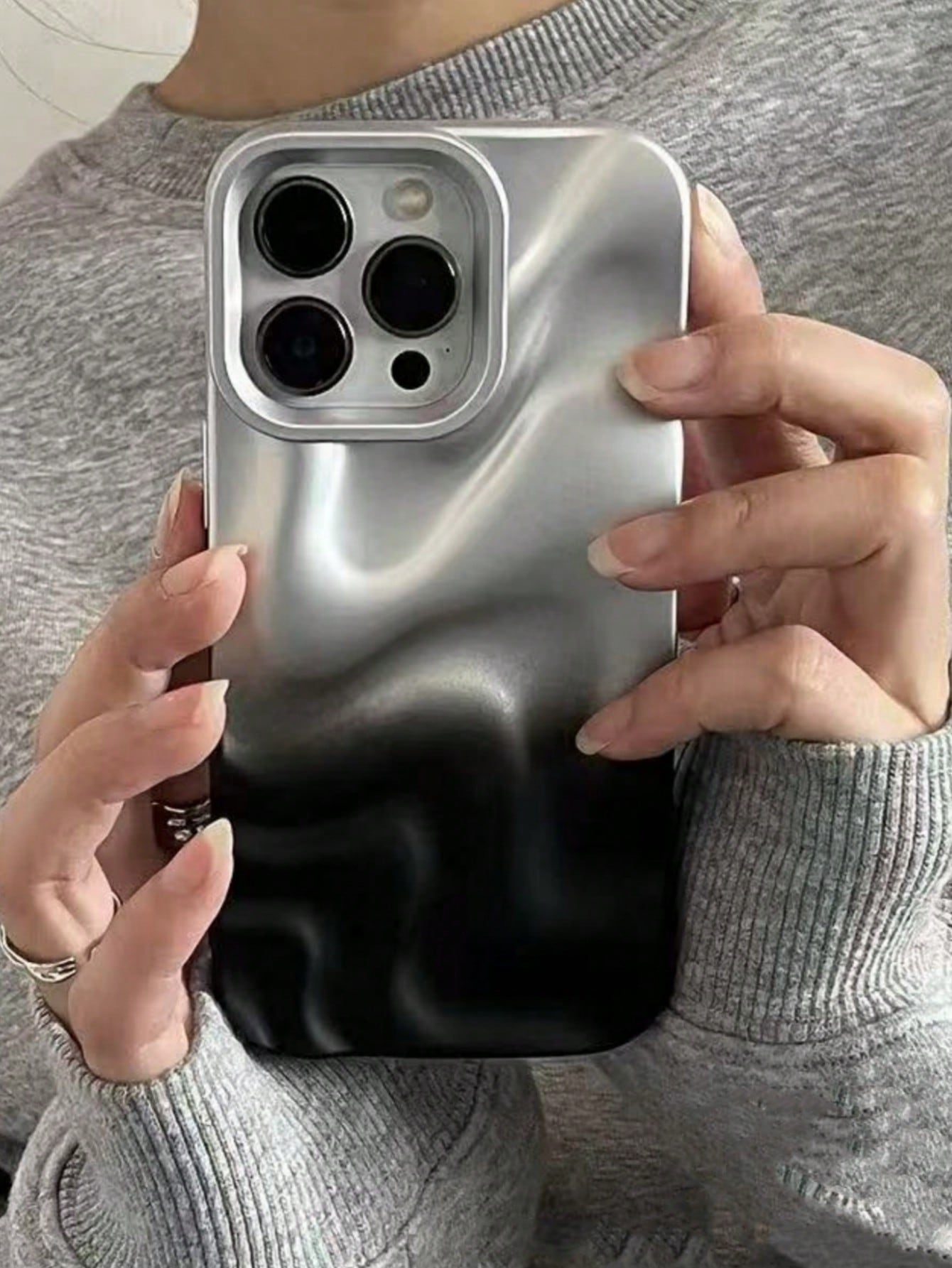 Apple 1pc Y2K Style Silicone Matte 3D Asymmetrical Water Wave Textured Minimalist Solid Color Shockproof Phone Case