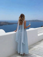 Chiffon Sculptural Halter Neckline Lace Up Maxi Bobycon Dress With Scarf Cider