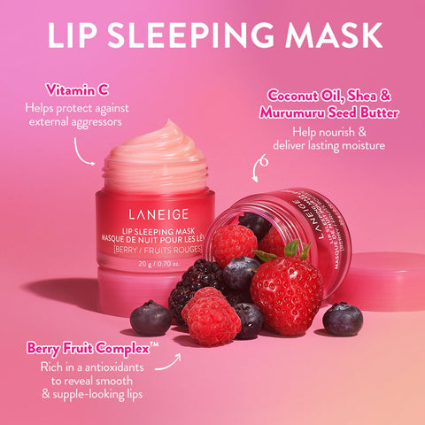 Laneige Lip Sleeping Mask Berry 0.7 Oz Nourish & Hydrate With Vitamin C Antioxidants Lip Balm Lip Cream Laneige