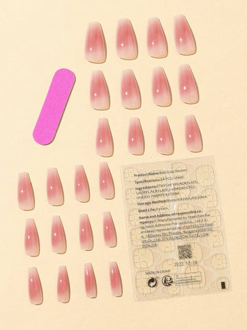 24 Pieces Milky White Powder Long Gradient Ballet Nail Nail Tablets +1 Piece 24 Jelly Glue +1 Rub St shein