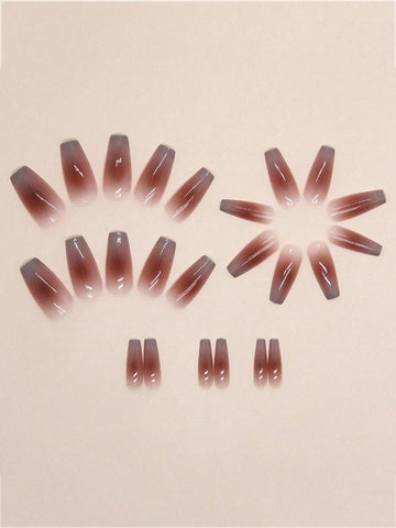 24 Pieces Milky White Powder Long Gradient Ballet Nail Nail Tablets +1 Piece 24 Jelly Glue +1 Rub St shein