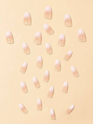 24 Pieces Milky White Powder Long Gradient Ballet Nail Nail Tablets +1 Piece 24 Jelly Glue +1 Rub St shein