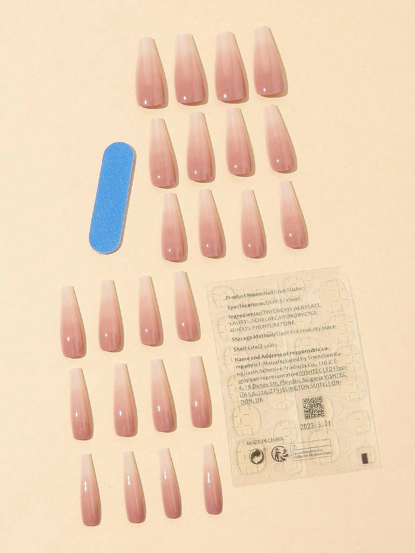 24 Pieces Milky White Powder Long Gradient Ballet Nail Nail Tablets +1 Piece 24 Jelly Glue +1 Rub St shein