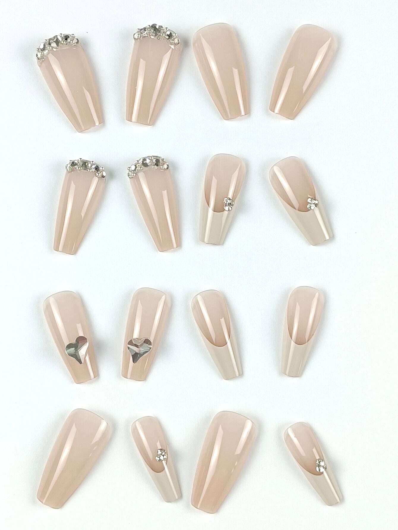 24pcs Coffin Shaped False Nail Tips With Stylish Pearl Decoration shein