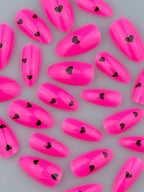 24pcs Set Medium Long Almond Shape Y2K Aesthetic Glossy Red Heart & White Nail Cover Full Nail For Women And Girls shein