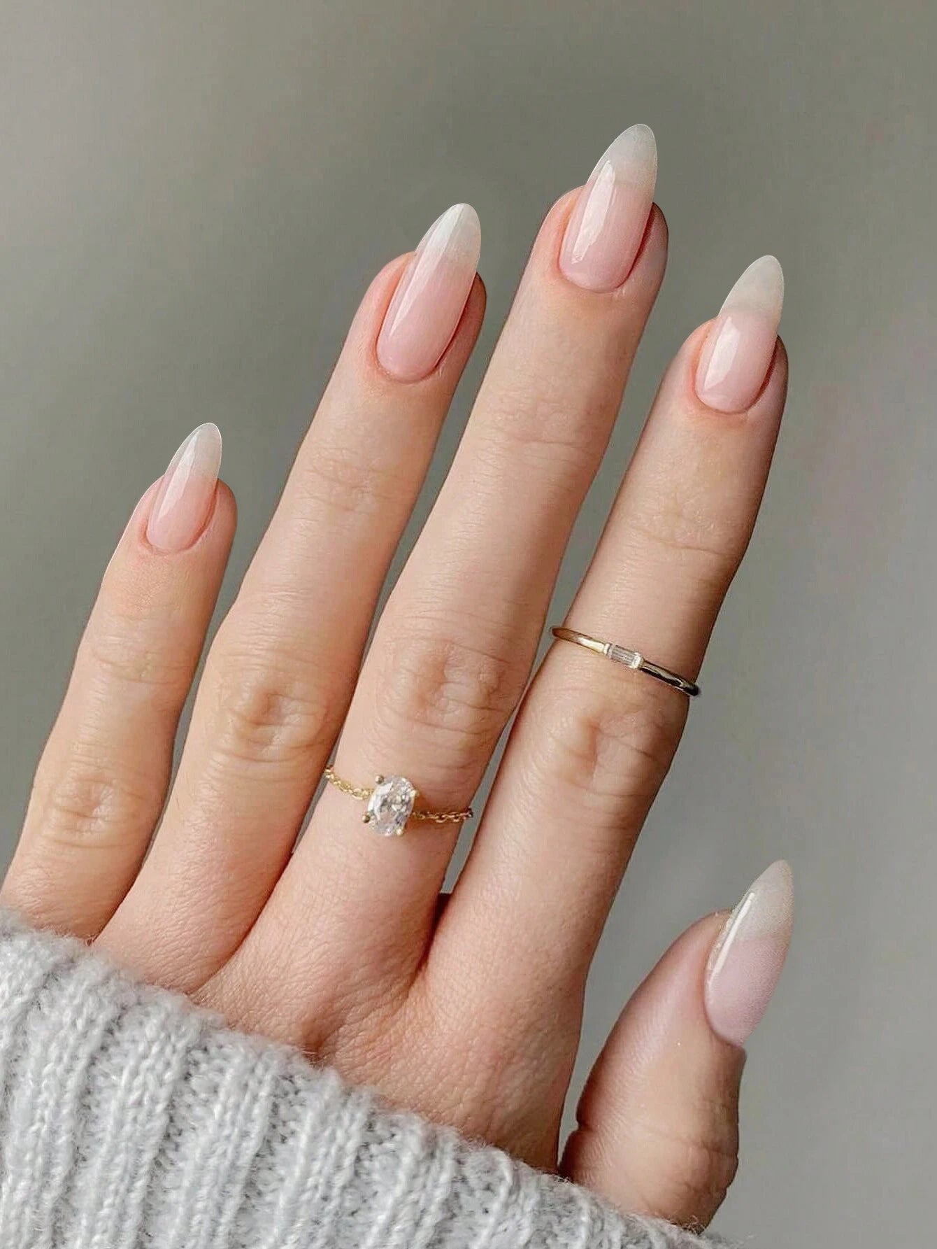 24pcs Waterdrop Shape False Nails, Milky White/Clear + Pointy Almond Shape + Jelly Glue + Nail File shein