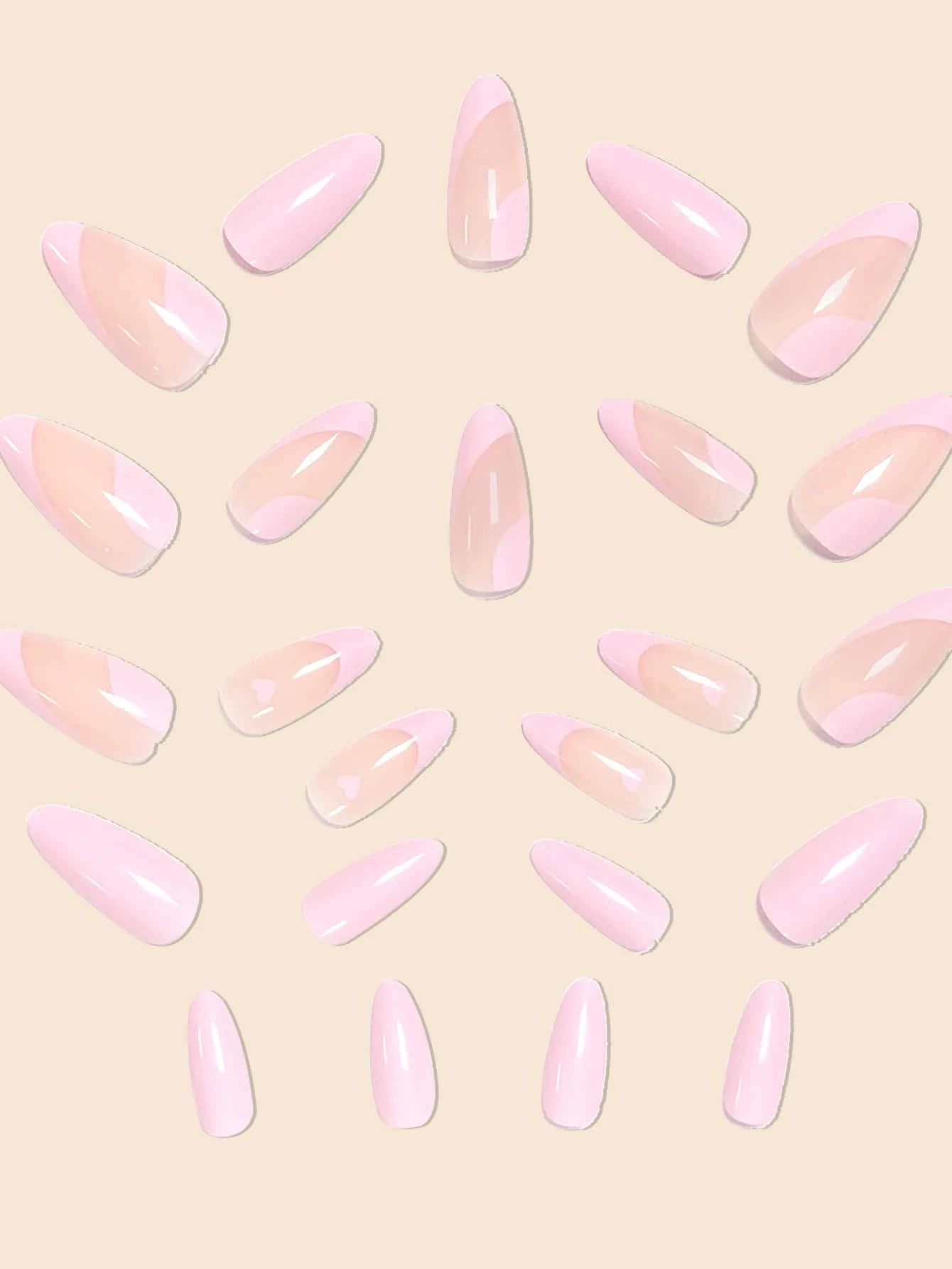 24pcs Waterdrop Shape False Nails, Milky White/Clear + Pointy Almond Shape + Jelly Glue + Nail File shein