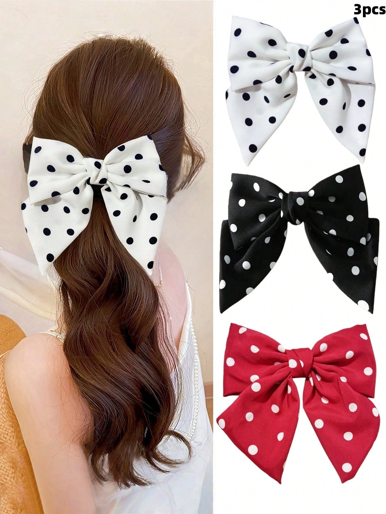 1pc Korean Style Handmade Polka Dot Bow Scrunchie shein
