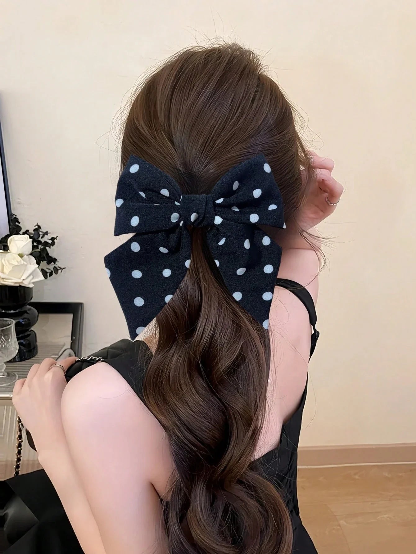 1pc Korean Style Handmade Polka Dot Bow Scrunchie shein