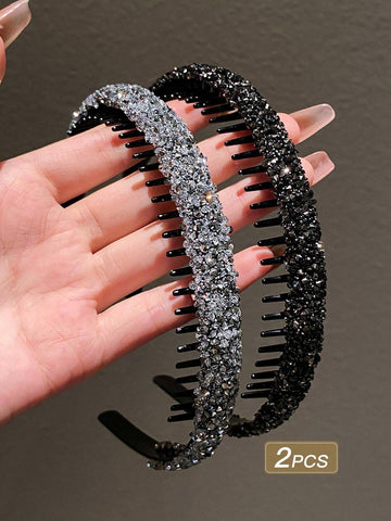 2pcs Women's Colorful Rhinestone Decor Hairbands shein