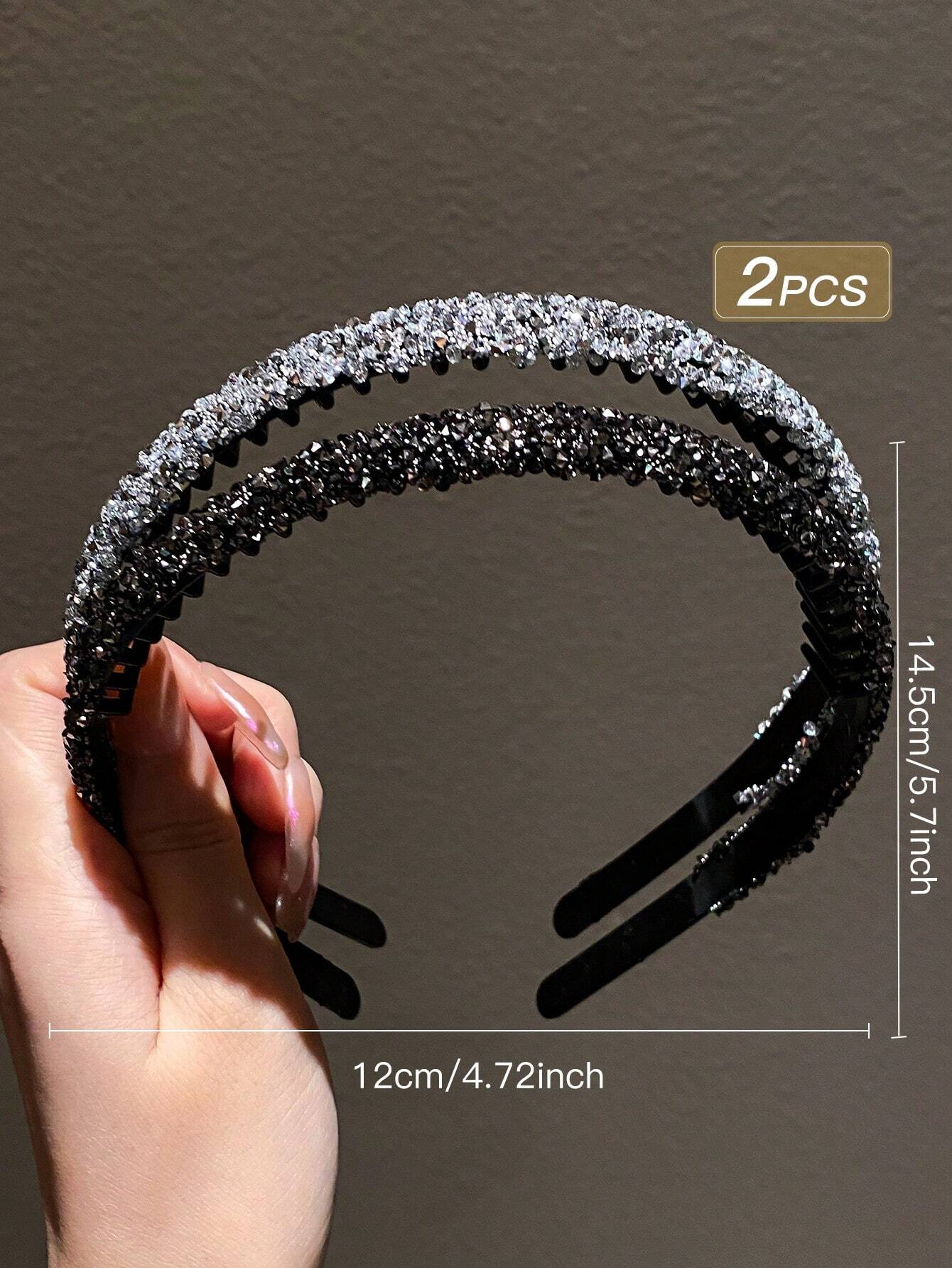 2pcs Women's Colorful Rhinestone Decor Hairbands shein
