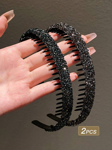 2pcs Women's Colorful Rhinestone Decor Hairbands shein