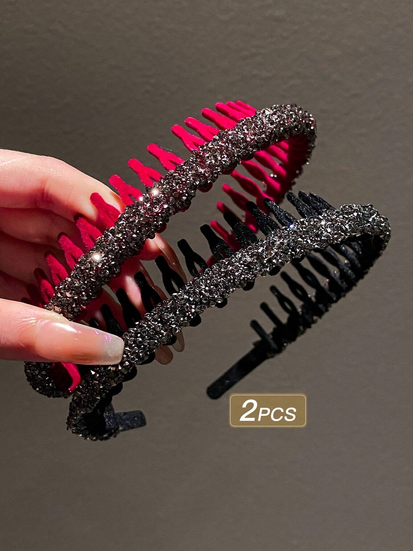 2pcs Women's Colorful Rhinestone Decor Hairbands shein