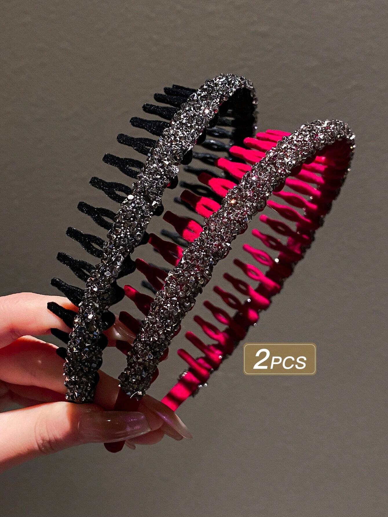 2pcs Women's Colorful Rhinestone Decor Hairbands shein
