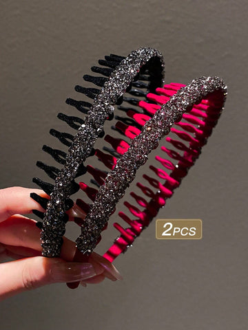 2pcs Women's Colorful Rhinestone Decor Hairbands shein