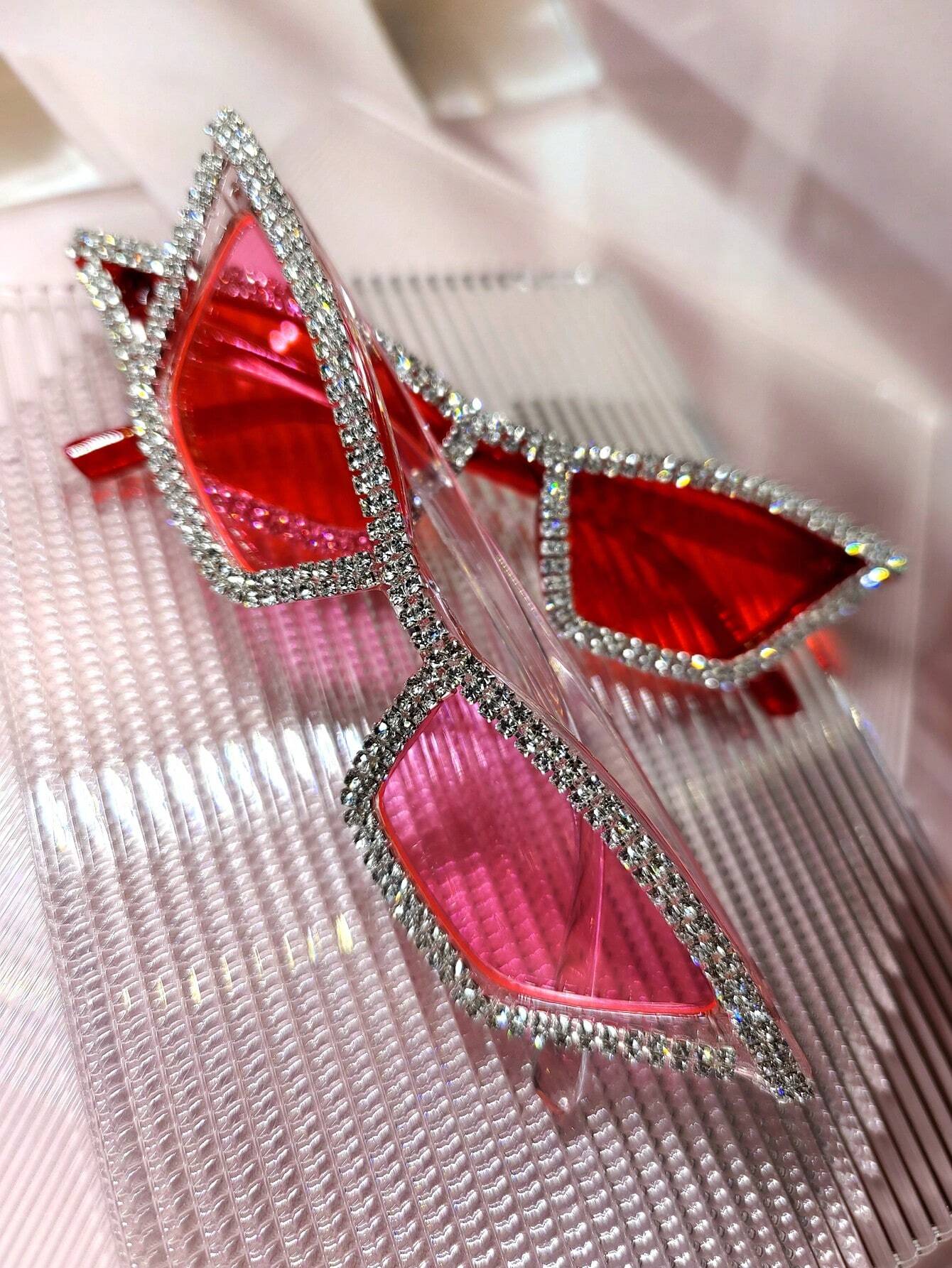 2pcs Women's Diamond Rhinestone & Crystal Decorated Black Frame Y2k Style Party Glasses shein