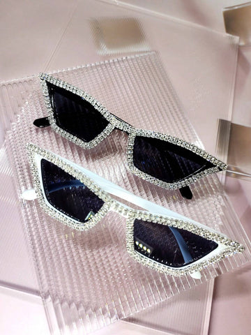 2pcs Women's Diamond Rhinestone & Crystal Decorated Black Frame Y2k Style Party Glasses shein